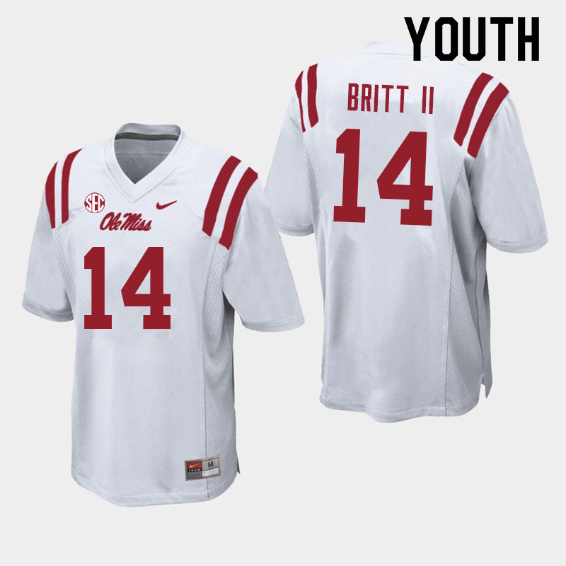 Youth #14 Marc Britt II Ole Miss Rebels College Football Jerseys Sale-White - Click Image to Close
